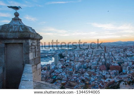 Valencia, Alicante Santa Barbara castle with panoramic aerial view at the famous touristic city in Costa Blanca, Spain