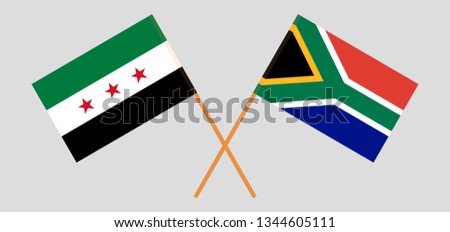 RSA and Interim Government of Syria. The South African and Coalition flags. Official colors. Correct proportion. Vector illustration
