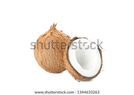 Two coconut one of which split isolated on white background