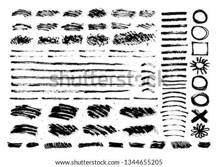 Brush strokes set isolated on white background. Paintbrush vector elements. Grunge design templates. Dirty texture banners. Ink splatters illustrations. 