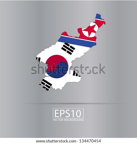 Map of North and South Korea with flag in vector art