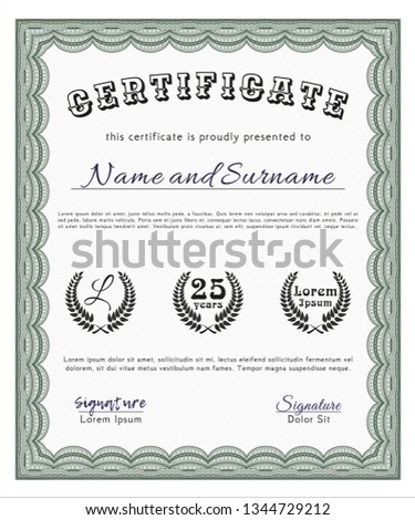 Green Certificate. Good design. Vector illustration. With quality background. 