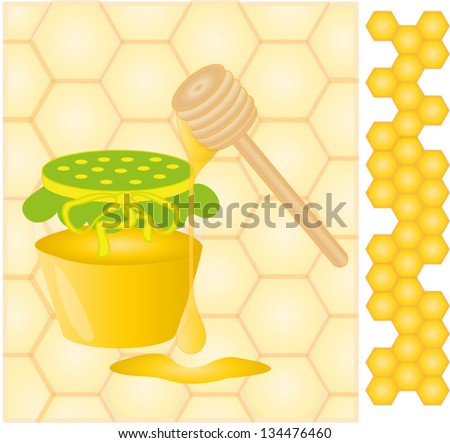 Honey jar and honey comb, vector illustration