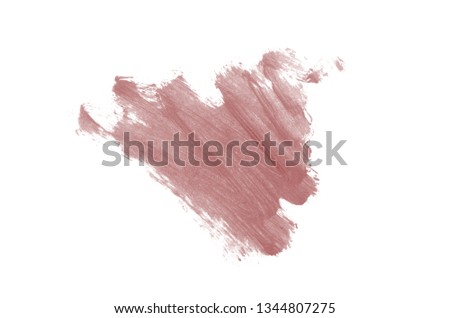 Smear and texture of lipstick or acrylic paint isolated on white background. Stroke of lipgloss or liquid nail polish swatch smudge sample. Element for beauty cosmetic design. Dark red color