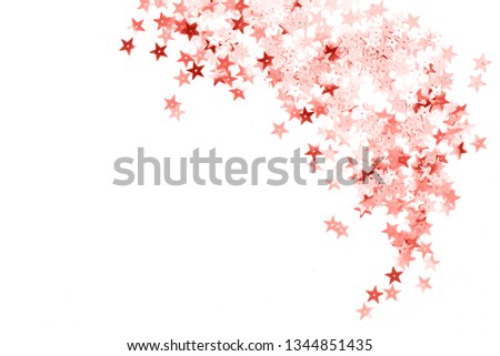 Confetti star isolate on white background. Horizontal, copy space, top view.