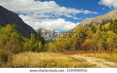 This is colorful ride in Caucasus mountains in fall