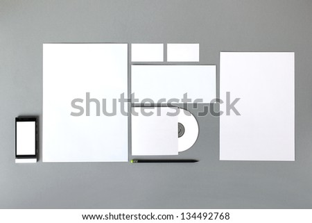 Empty set: sheet A4, envelope, business card, folder, smartphone, pencil