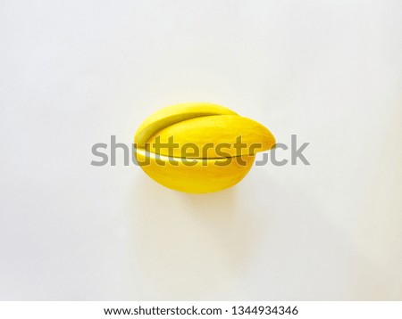 Yellow Melon Fruit isolated in white background viewed from above - flatlay look - Image Minimalism concept