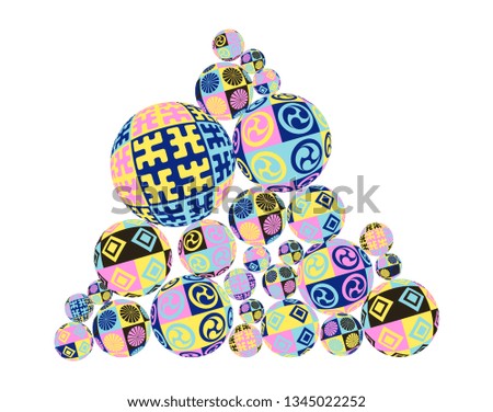 pile of decorated balls in pink blue shades