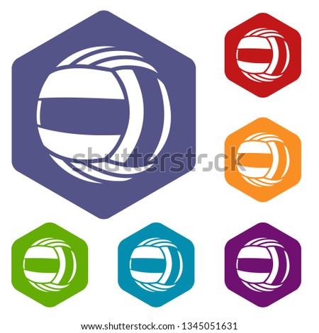 Volleyball icons vector colorful hexahedron set collection isolated on white