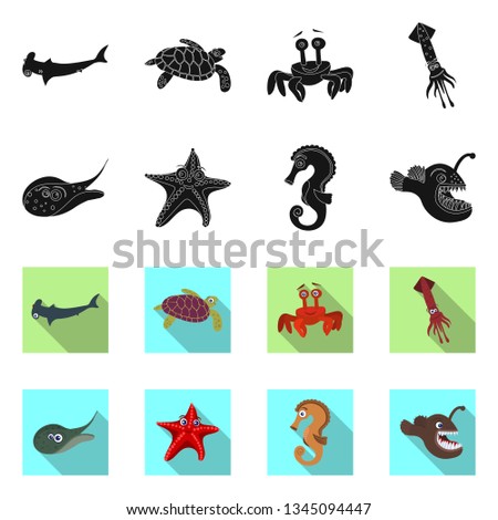Vector design of sea and animal icon. Set of sea and marine stock symbol for web.