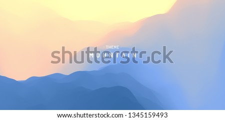 Landscape with mountains and sun. Sunrise. Mountainous terrain. Abstract background. Vector illustration.  Royalty-Free Stock Photo #1345159493