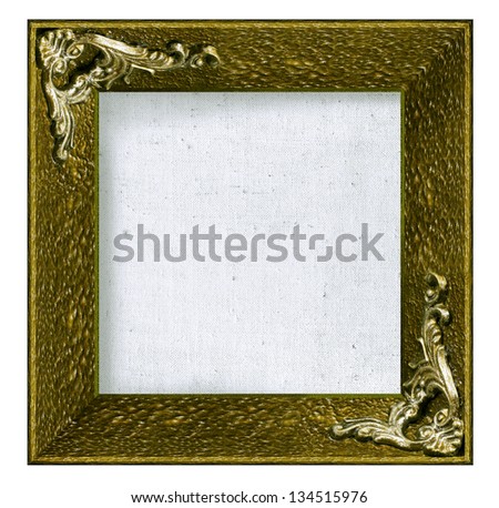 empty golden old frame for picture with artistic canvas