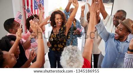 Three generation black family having an Independence Day party together at home,elevated view