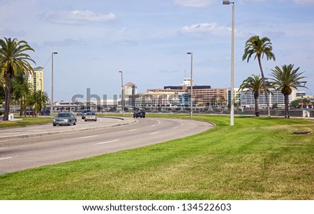 Tampa Bay, Florida skyline from Bayshore Boulevard