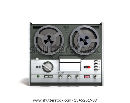 Old portable reel to reel tube tape recorder 3d render on white