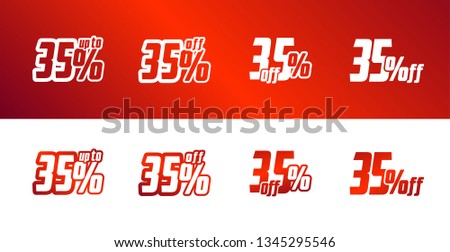 35 percent sale with business style text shapes icon set with shiny red gradient