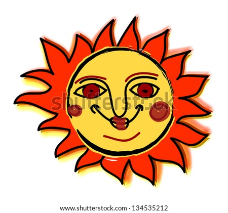 Hand drawn abstract sun. Vector isolation over white background.