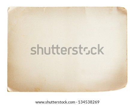 Ancient or vintage paper sheet with shabby corners isolated on white background