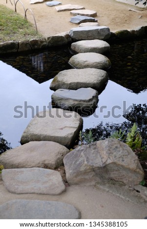 Stepping Stone In A Pond Cross The Water.