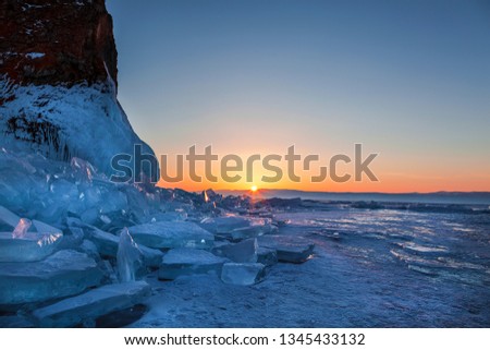 Sunset on lake Baikal in winter, Eastern Siberia, Russia
