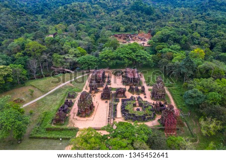 My Son Sanctuary is a large complex of religious relics comprises Cham architectural works. A UNESCO world heritage site in Quang Nam, Vietnam.  Located about 30 km west of Hoi An ancient town.