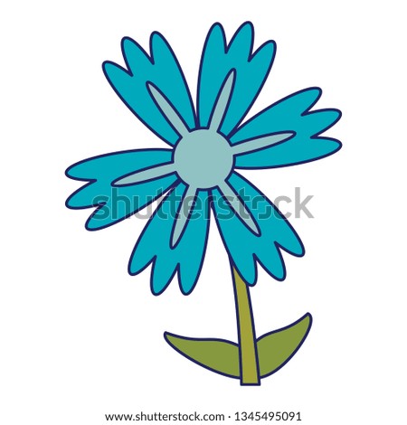 Beautiful flower cartoon isolated blue lines