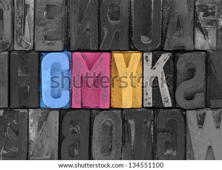 Cmyk made from old letterpress blocks Royalty-Free Stock Photo #134551100