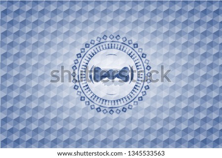 bow tie icon inside blue polygonal emblem.