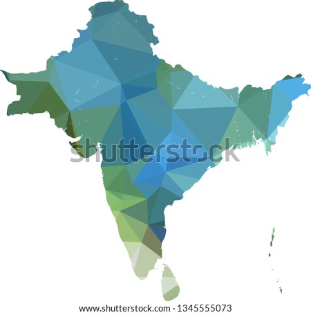 Ice blue India Map in Low Poly Style on isolated white background. Indian area in Polygonal diamond style for your design.