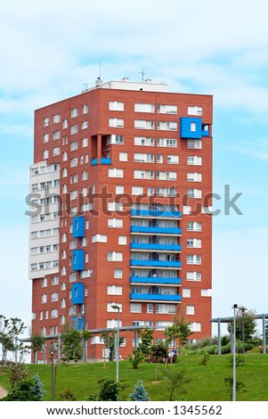 Block of flats on the blue sky