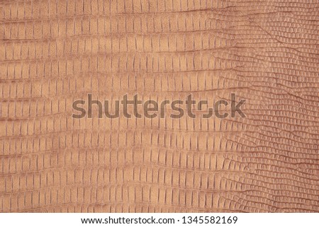Photo picture of brown reptile eco leather. Close up of artificial leather. Big grain. Could be used as background.
