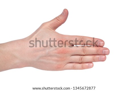 Man's hand who is willing to make a deal isolated on white
