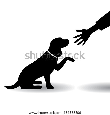 Dog offering paw shaking hands silhouette. jpg