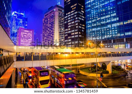 Colorful city of lights traffic with crowd in Hong Kong at night