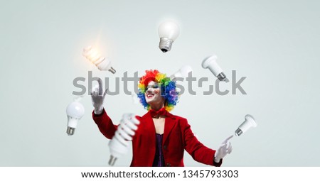 Juggling woman clown . Mixed media