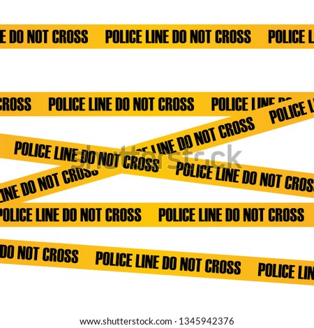 Crime scene yellow tape, police line Do Not Cross tape. Cartoon flat-style. Vector illustration. White background