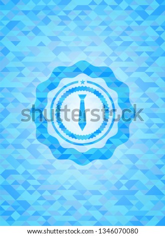 necktie icon inside sky blue emblem. Mosaic background