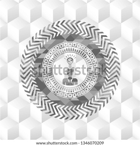 business idea icon inside retro style grey emblem with geometric cube white background
