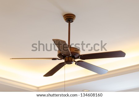 electric ceiling fan. Ceiling fan indoors Royalty-Free Stock Photo #134608160