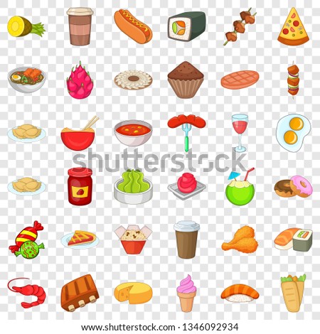 Delicious meal icons set. Cartoon style of 36 delicious meal vector icons for web for any design