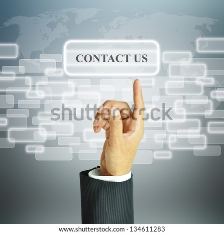 Businessman pointing Contact Us sign.