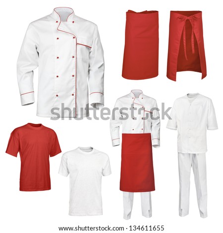 The set of white and red chef cook's clothes, isolated over white background Royalty-Free Stock Photo #134611655