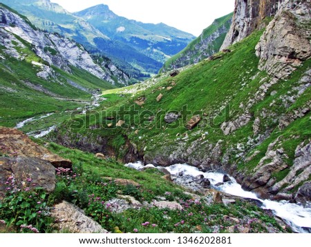 Jetzbach stream in the alpine valley of Im Loch - Canton of Glarus, Switzerland