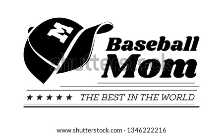 Baseball mom emblem with baseball lacing and a hat on white background. Vector