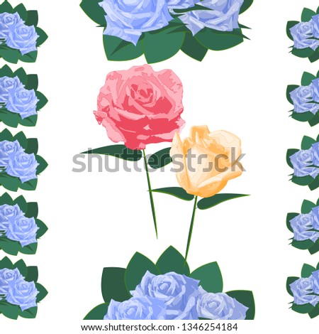 Rosa odorata. Vector. Flowers seamless pattern on isolated background.