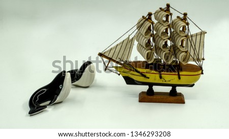 Whaling ship, Whaler, whale catcher ship model on bright background.