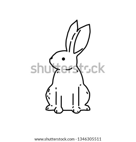 Cute bunny rabbit line art vector drawing, hand drawn minimalism style.  Vector illustration
