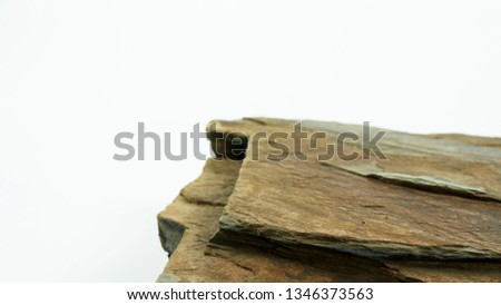 Stone mountain isolated on white background, construction work decorate large buildings, Blank for design.