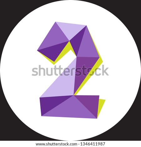 Vector illustration of number two in origami style. Polygonal Colorful number2 isolated on white background.